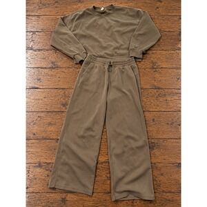 Ododos Modal Brown Two Piece Set Sweatshirt Wide Leg Pants M Fall Lounge Boho